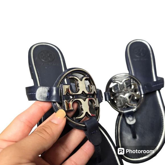 Tory Burch Miller Perfect Navy/ Silver Sandals Size: 6 - Picture 2 of 6